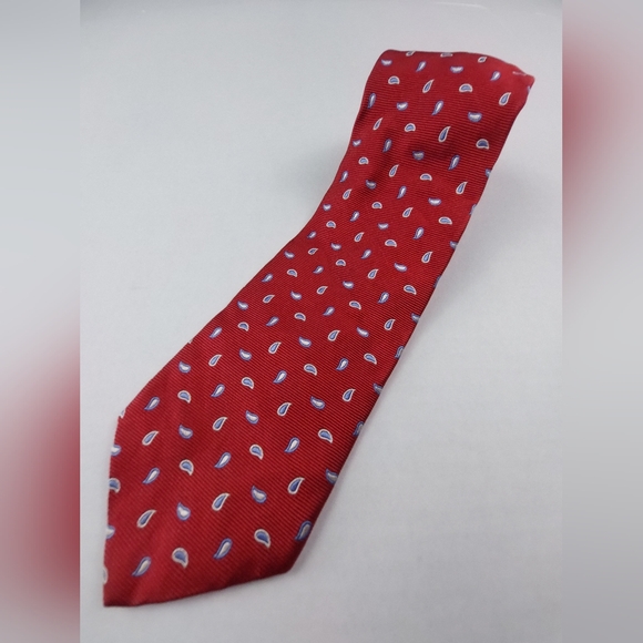 Brooks Brothers Makers Repp Tie Mens 60.75"x3.75" Red Blue Raindrops Pure Silk - Picture 1 of 5